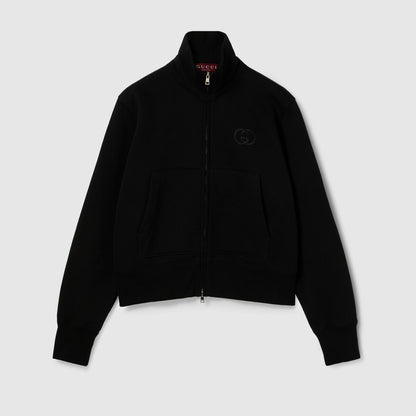 Gucci Brushed Cotton Jersey Zip Sweatshirt "Black"