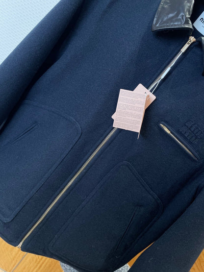 Miu Miu Washed Wool Cloth Blouson Jacket "Navy"