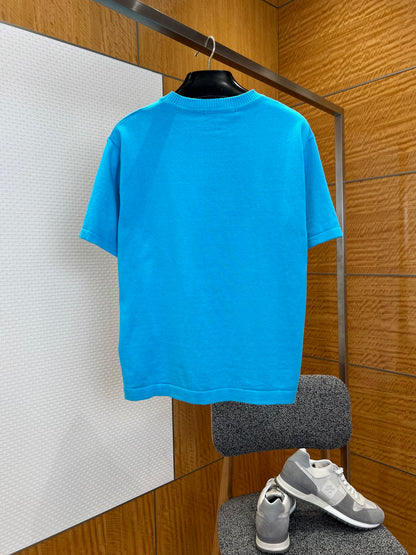 Louis Vuitton Pin-Embroidered Logo Short-Sleeve Knit T-shirt "Light Blue"
