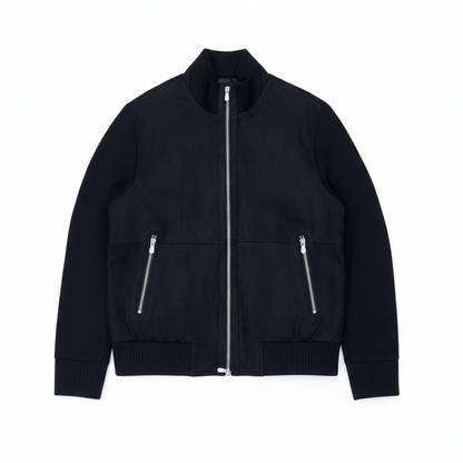Brunello Cucinelli Suede and Wool Knit Bomber Jacket "Black"