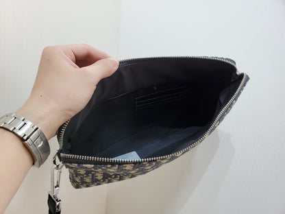 Dior A4 Zipped Pouch "Beige and Black Dior Oblique Jacquard"