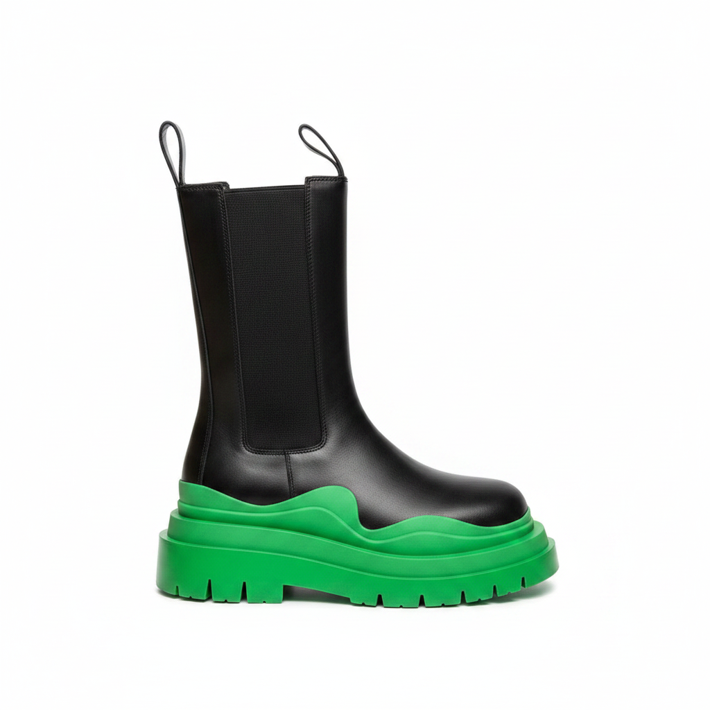 Bottega Veneta Tire Chelsea Boots "Black-Green"