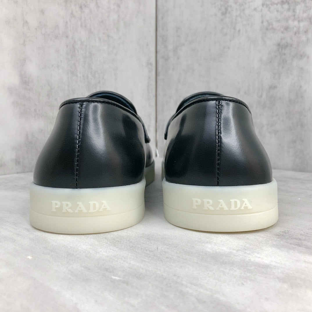 Prada triangle-Logo Leather Loafer "Black Matte"