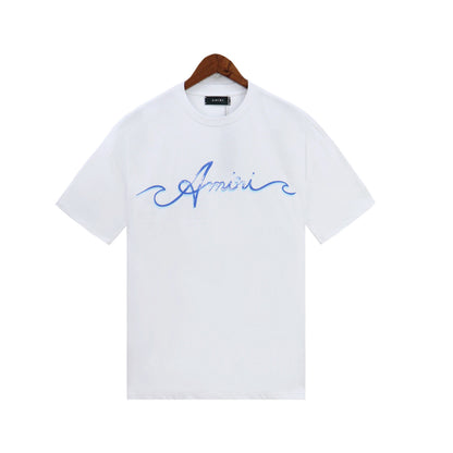 Amiri Wave Logo Print T-Shirt "White-Blue"