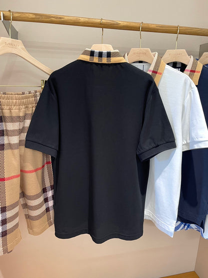 Burberry Check Collar Cotton Polo Shirt "Black"
