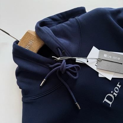 Dior Hooded Sweatshirt with Dior Embroidery "Blue Cotton Fleece"
