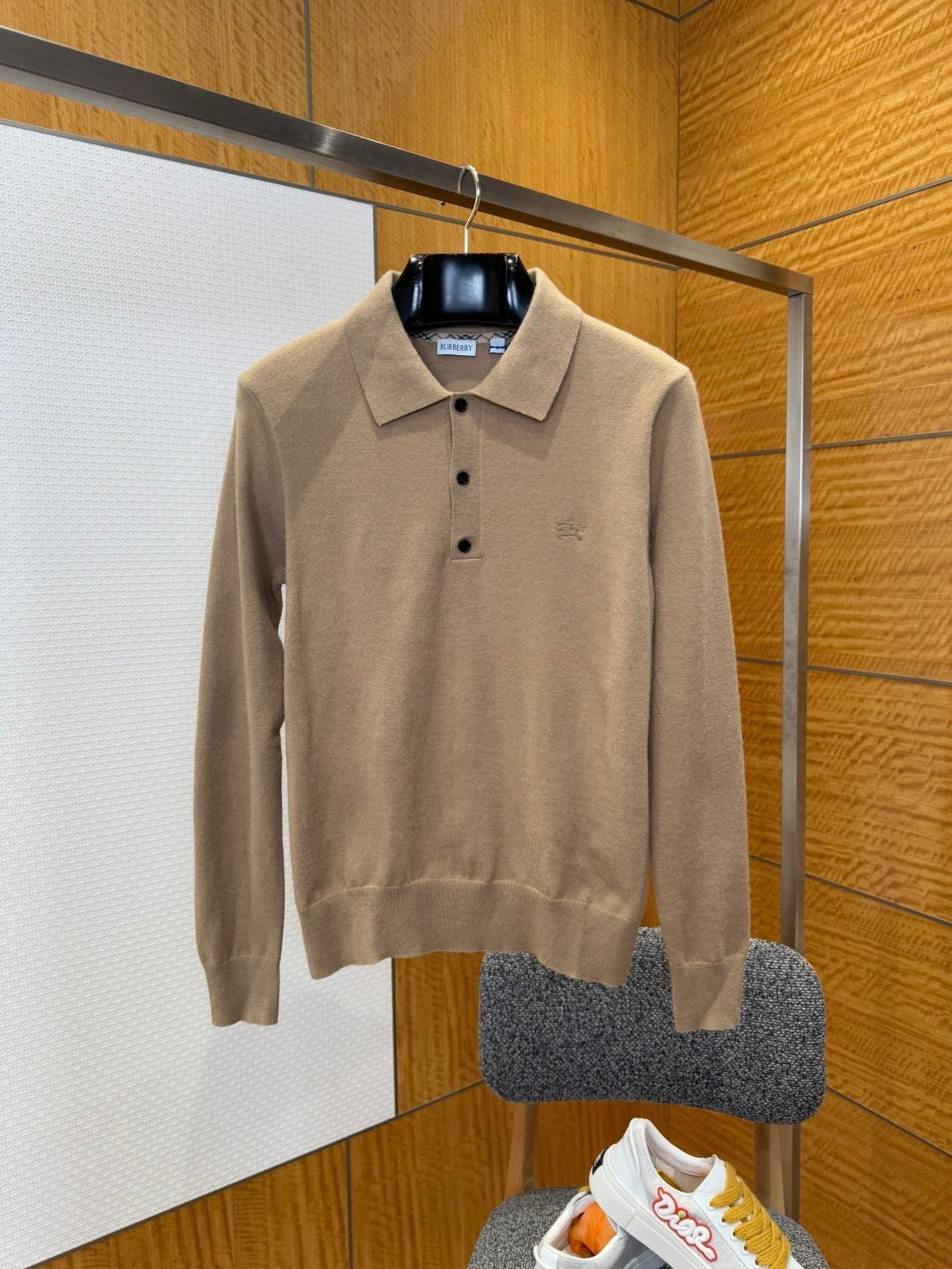 Burberry Long-sleeve Cashmere Blend Polo Shirt "Flax Beige"