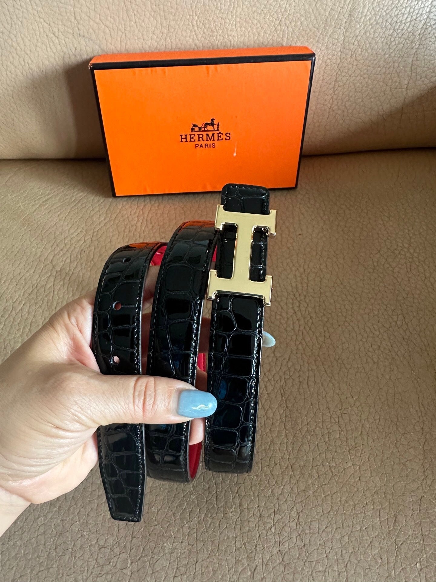 Hermes Constance Belt Buckle & Reversible Leather Strap "Black" and "Red"