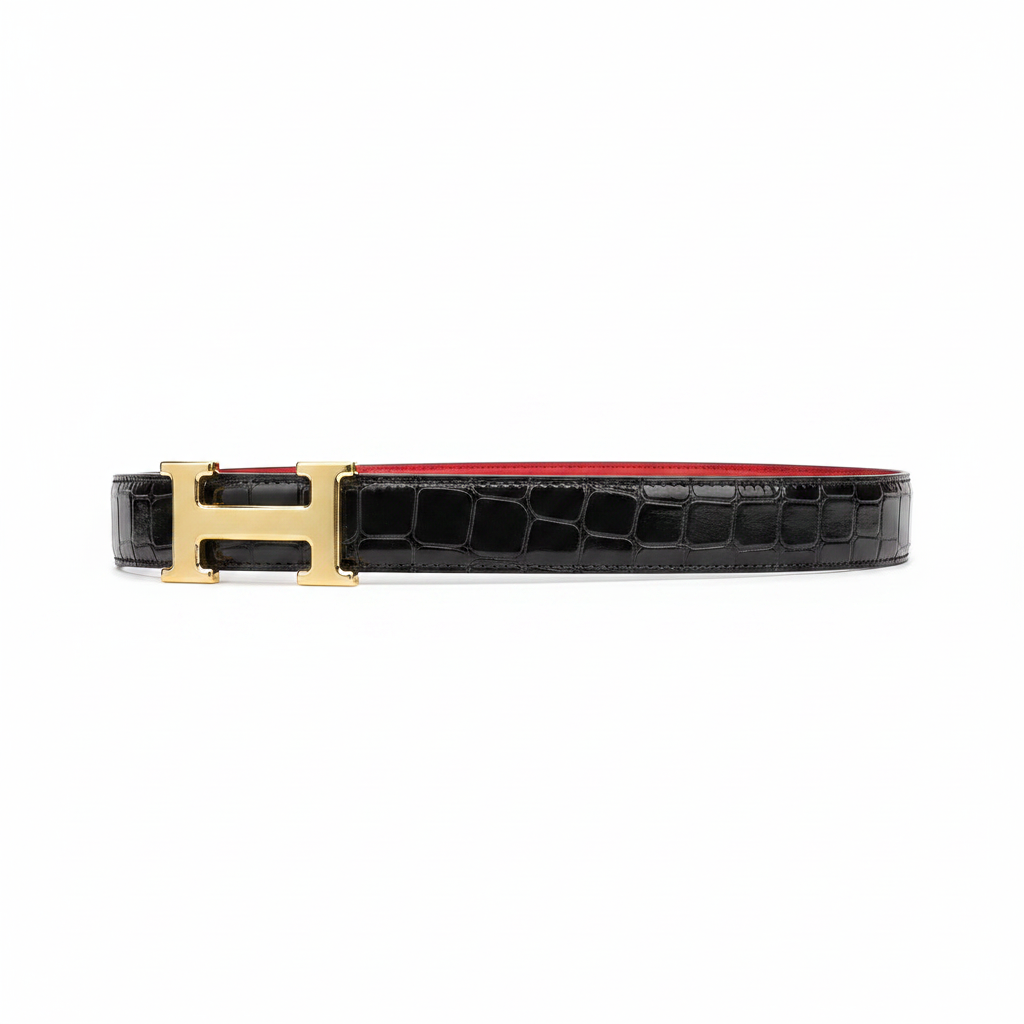 Hermes Constance Belt Buckle & Reversible Leather Strap "Black" and "Red"