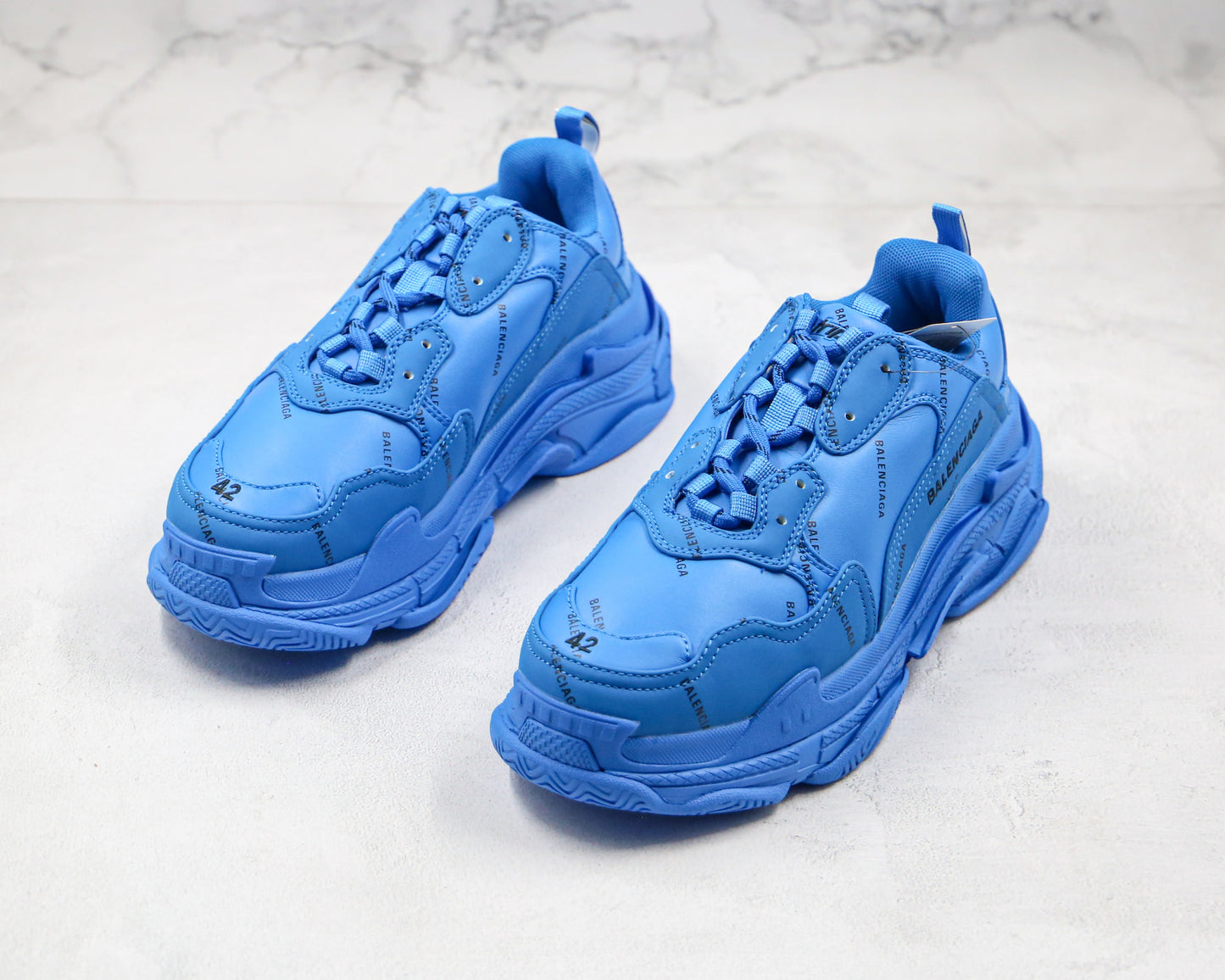 Balenciaga Triple S "Blue-All Over Logo"