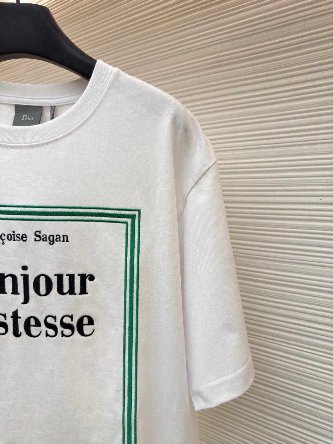 Dior T-Shirt with Book Cover Embroidery "White and Green Cotton Jersey"