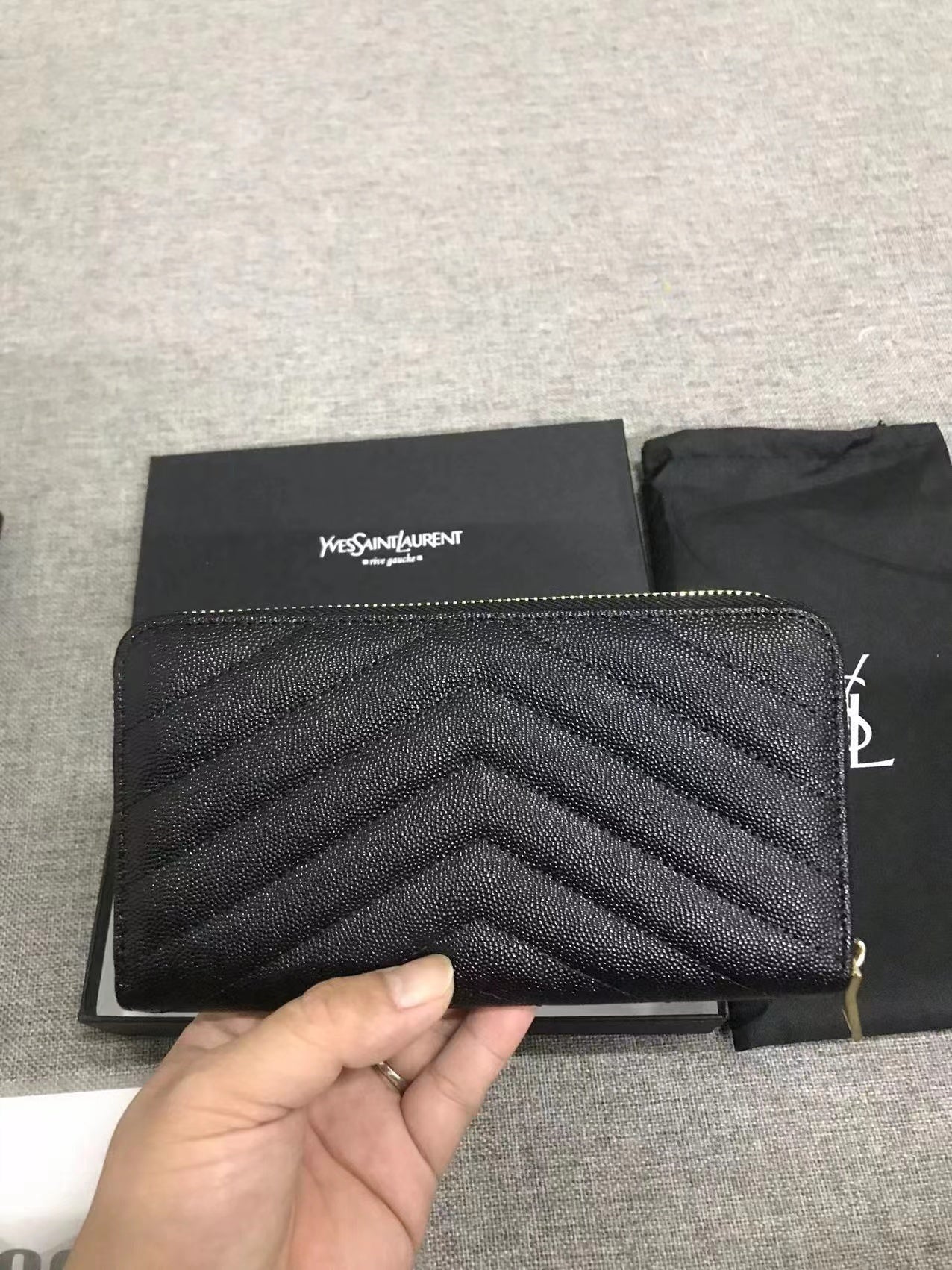 Yves Saint Laurent Cassandre Matelasse Zip Around Wallet Gold