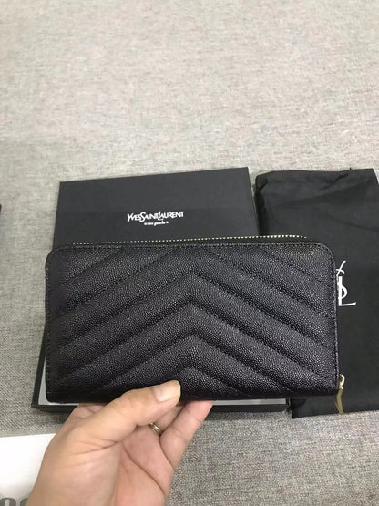 Yves Saint Laurent Cassandre Matelasse Zip Around Wallet Gold