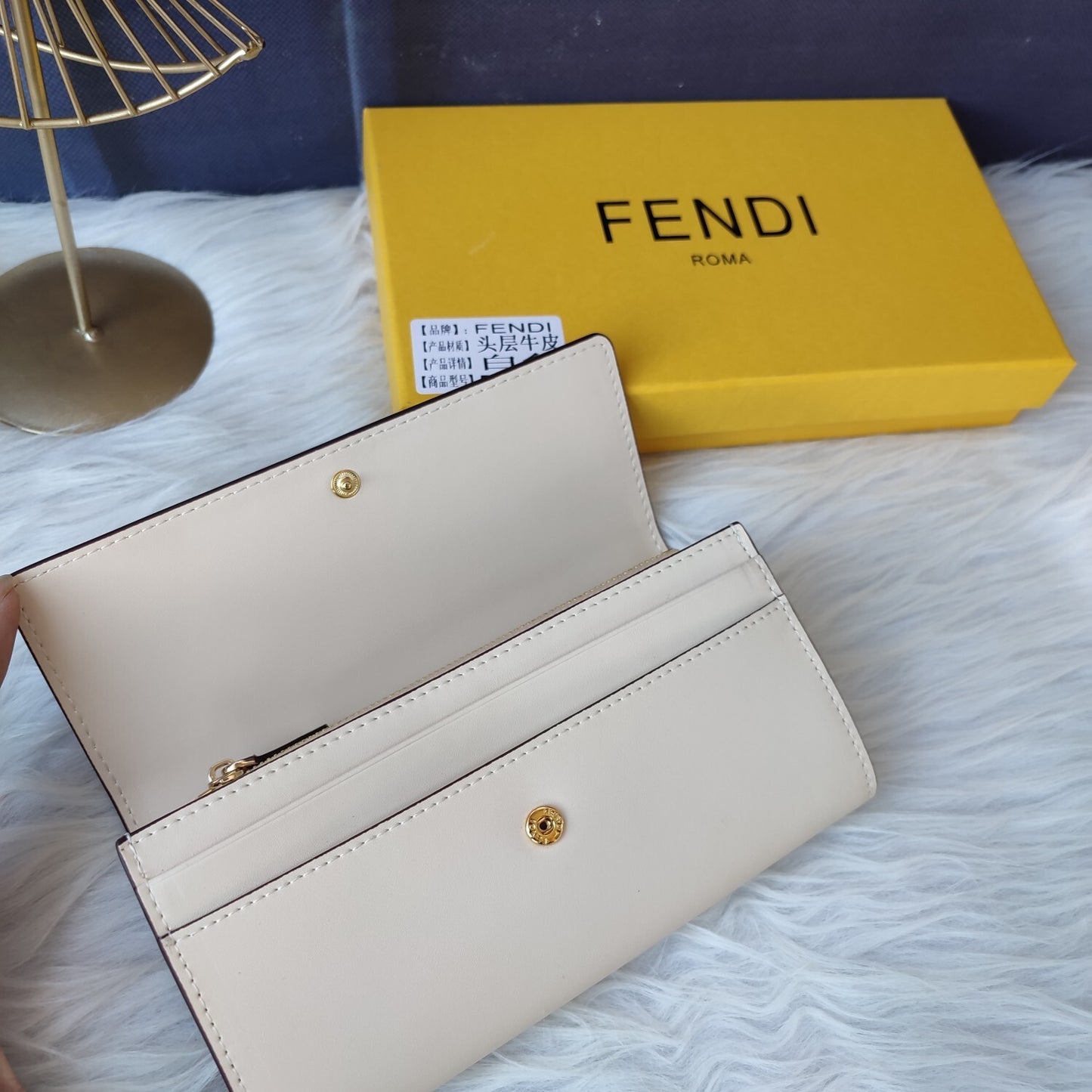Fendi Roma Continental Cream Leather Wallet