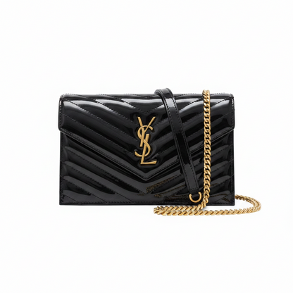 Saint Laurent Cassandre Envelope Chain Wallet in Patent Leather
