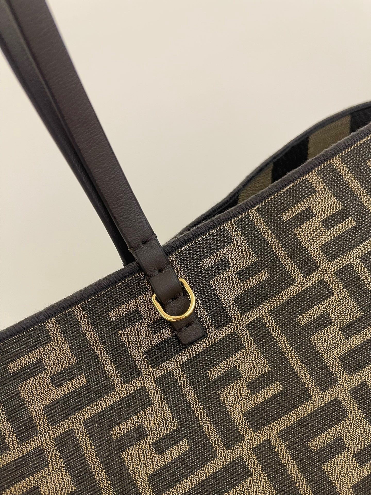 Fendi Roll Large FF Jacquard and Striped Pequin Fabric Shopper