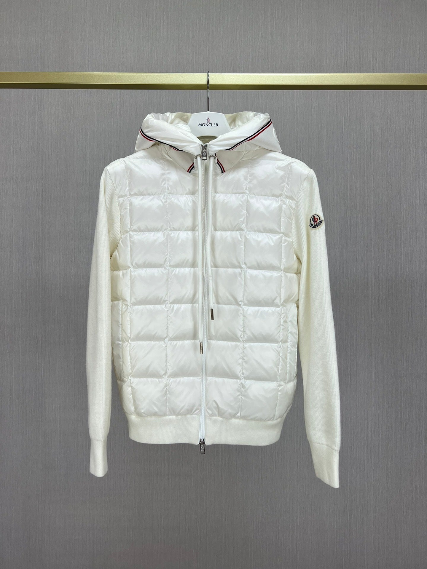 Moncler Paneled Down and Wool Jacket "White"