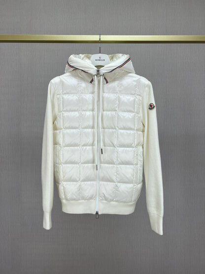 Moncler Paneled Down and Wool Jacket "White"