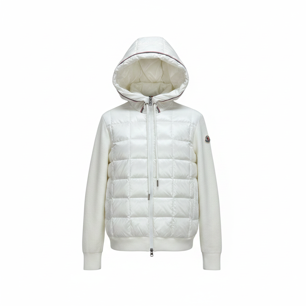 Moncler Paneled Down and Wool Jacket "White"