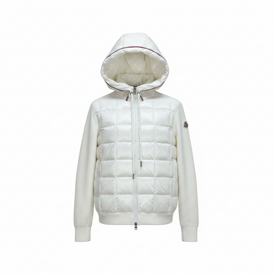 Moncler Paneled Down and Wool Jacket "White"