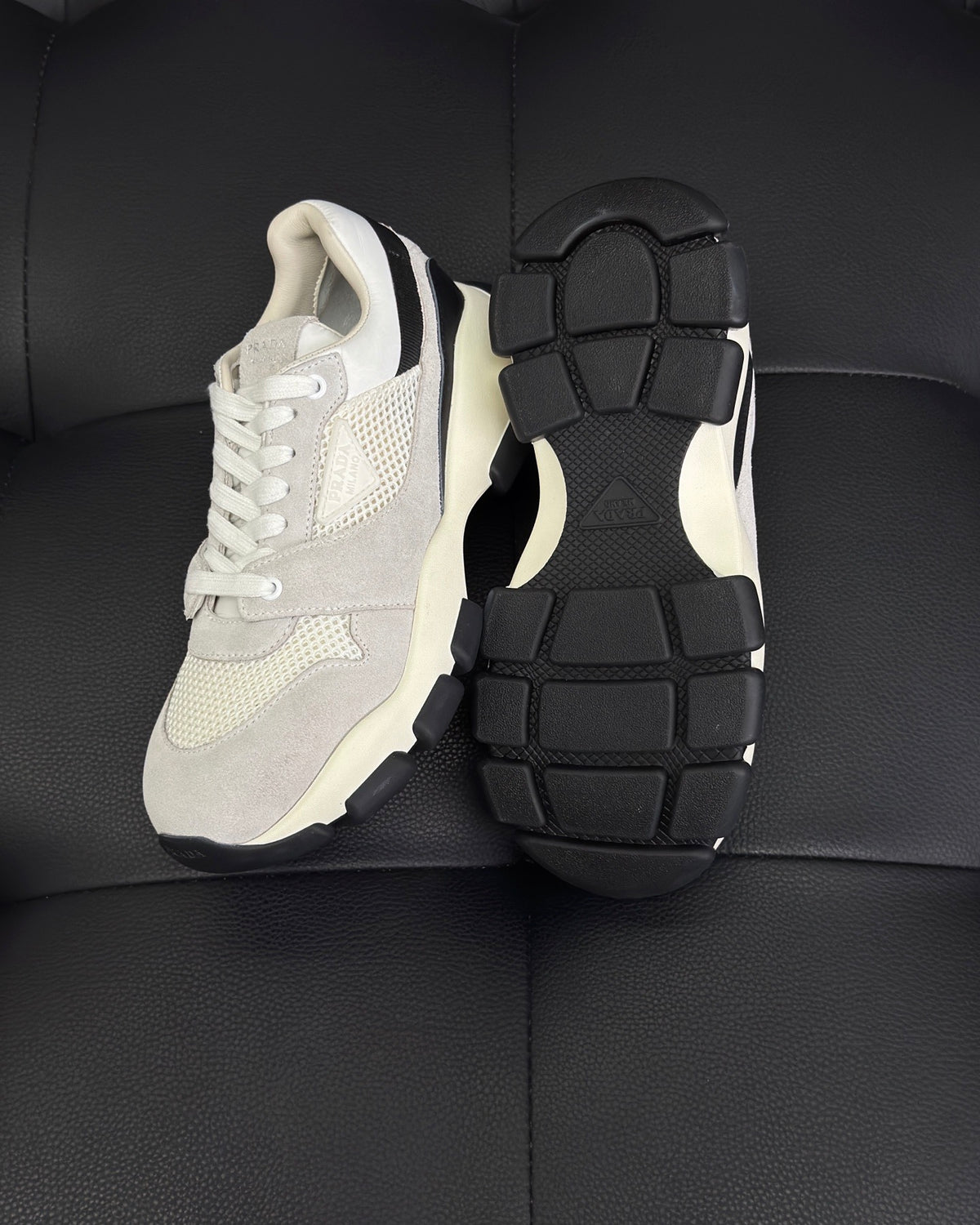 Prada Mesh Fabric and Suede Sneakers "White"