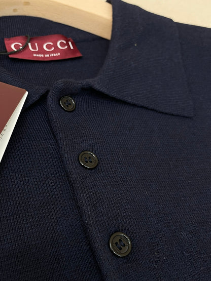 Gucci Silk Cotton Knit Polo Shirt "Navy"