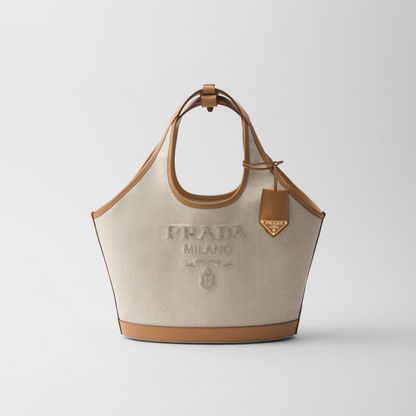Prada Medium Linen Blend and Leather Tote Bag