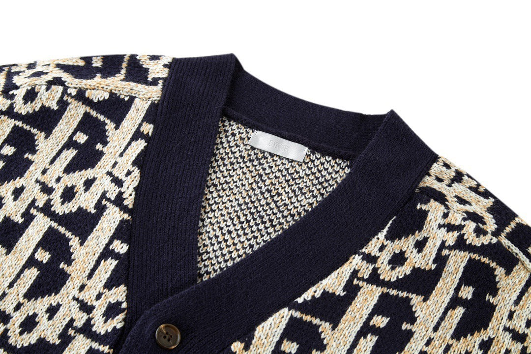 Dior Oblique Cardigan "Navy Blue Virgin Wool Jacquard"