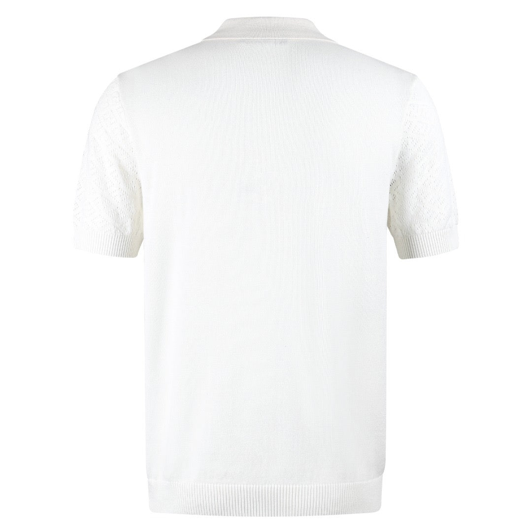 Fendi Cotton and Viscose Tricot Polo Shirt "White"