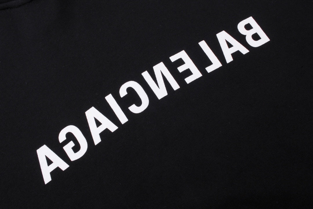 Balenciaga Mirror Logo Print Hoodie "Black-White"