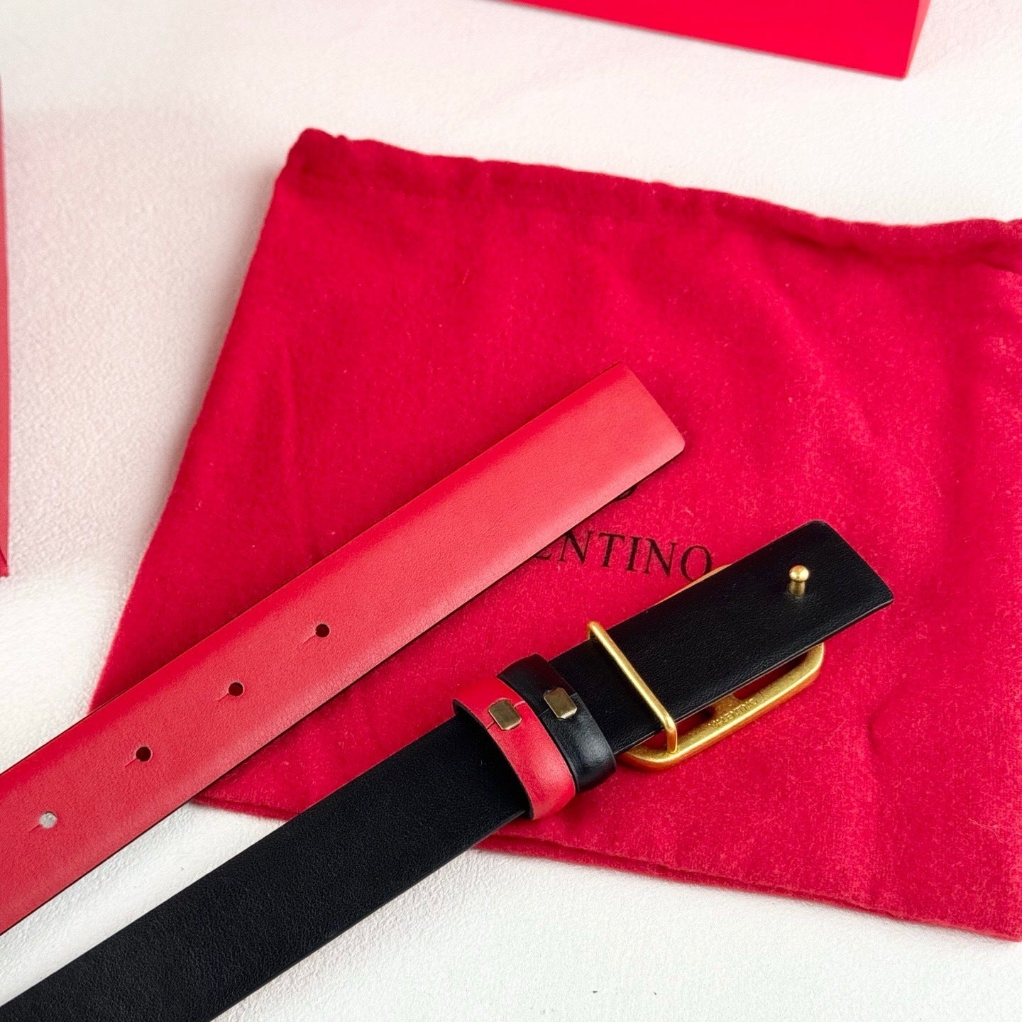 Valentino VLogo Signature Reversible 30mm Leather Belt "Red" and "Black"