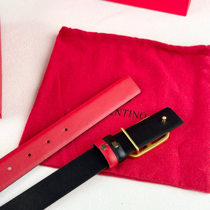 Valentino VLogo Signature Reversible 30mm Leather Belt "Red" and "Black"