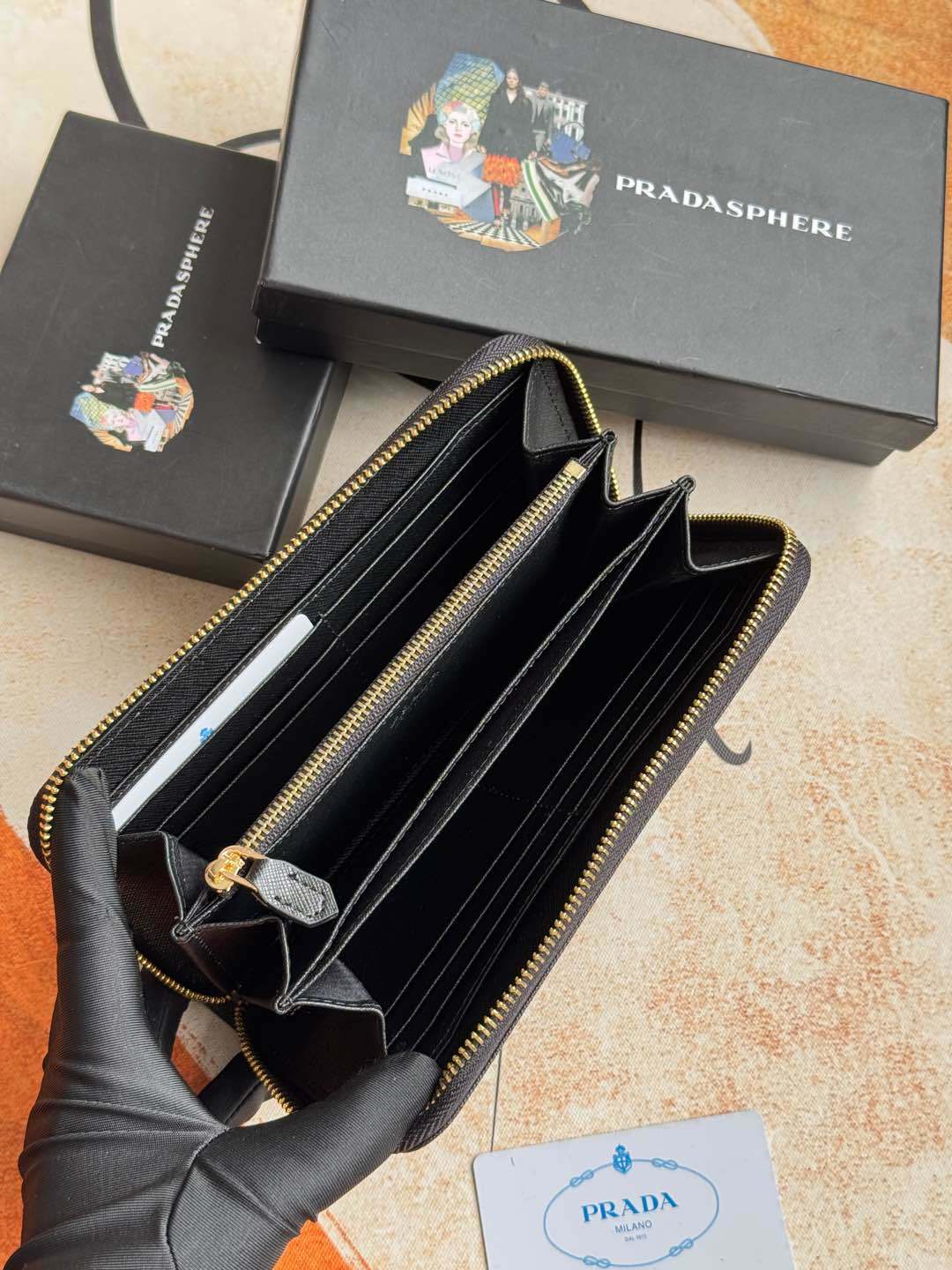 Prada Large Saffiano Leather Wallet "Black"