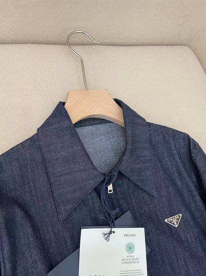 Prada Chambray Denim Blouson Zipper Jacket