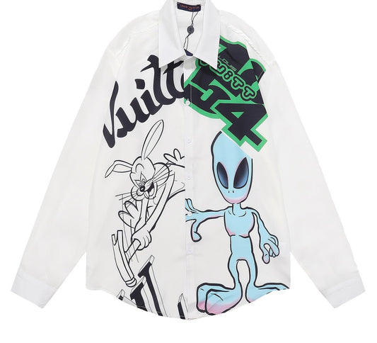 Louis Vuitton Cartoon Alien Graphic Shirt "White"