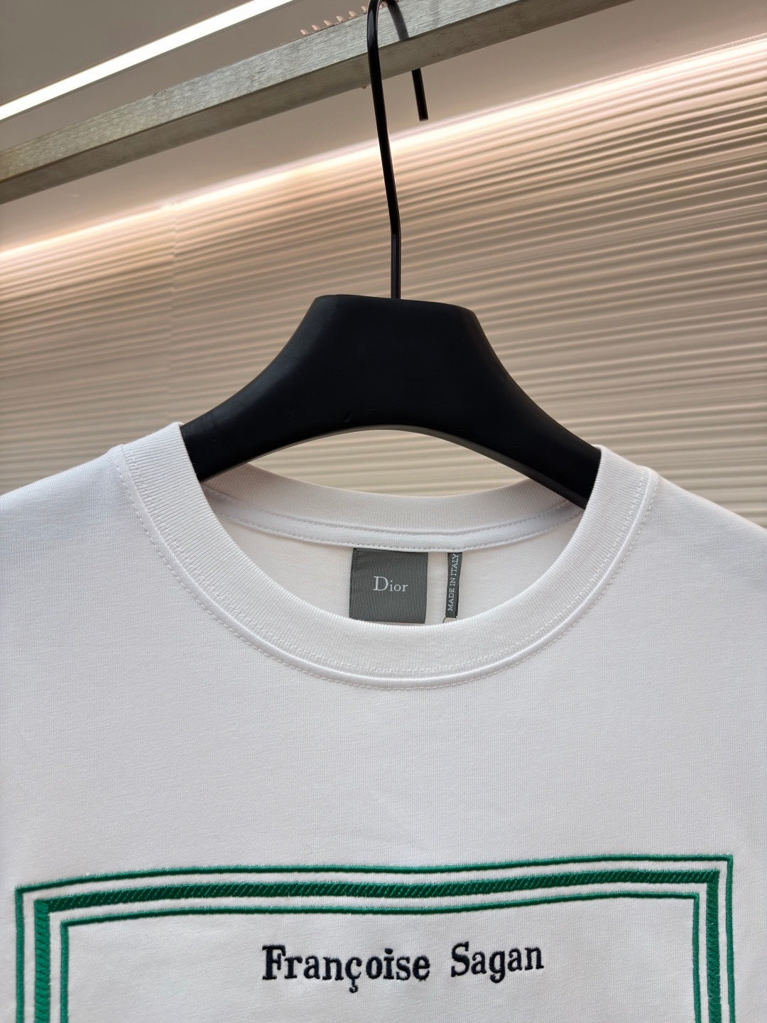 Dior T-Shirt with Book Cover Embroidery "White and Green Cotton Jersey"