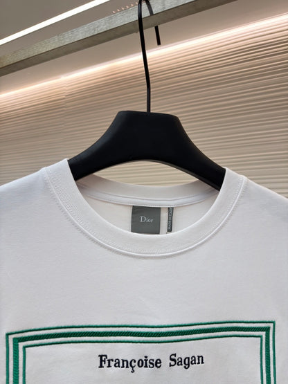 Dior T-Shirt with Book Cover Embroidery "White and Green Cotton Jersey"