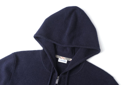 Burberry Cashmere Blend Zip Hoodie "Navy Blue"