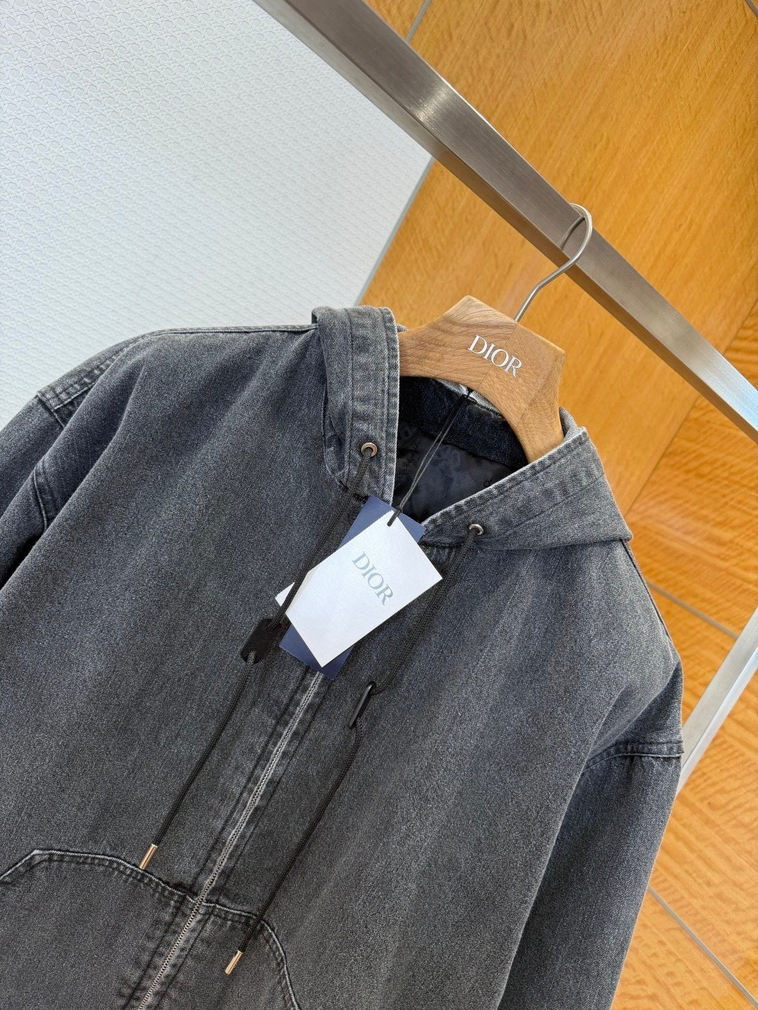 Dior CD Box Hooded Blouson Jacket "Gray Cotton Twill"
