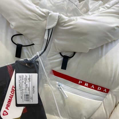 Prada Cropped Technical Re-Nylon Down Jacket "White"