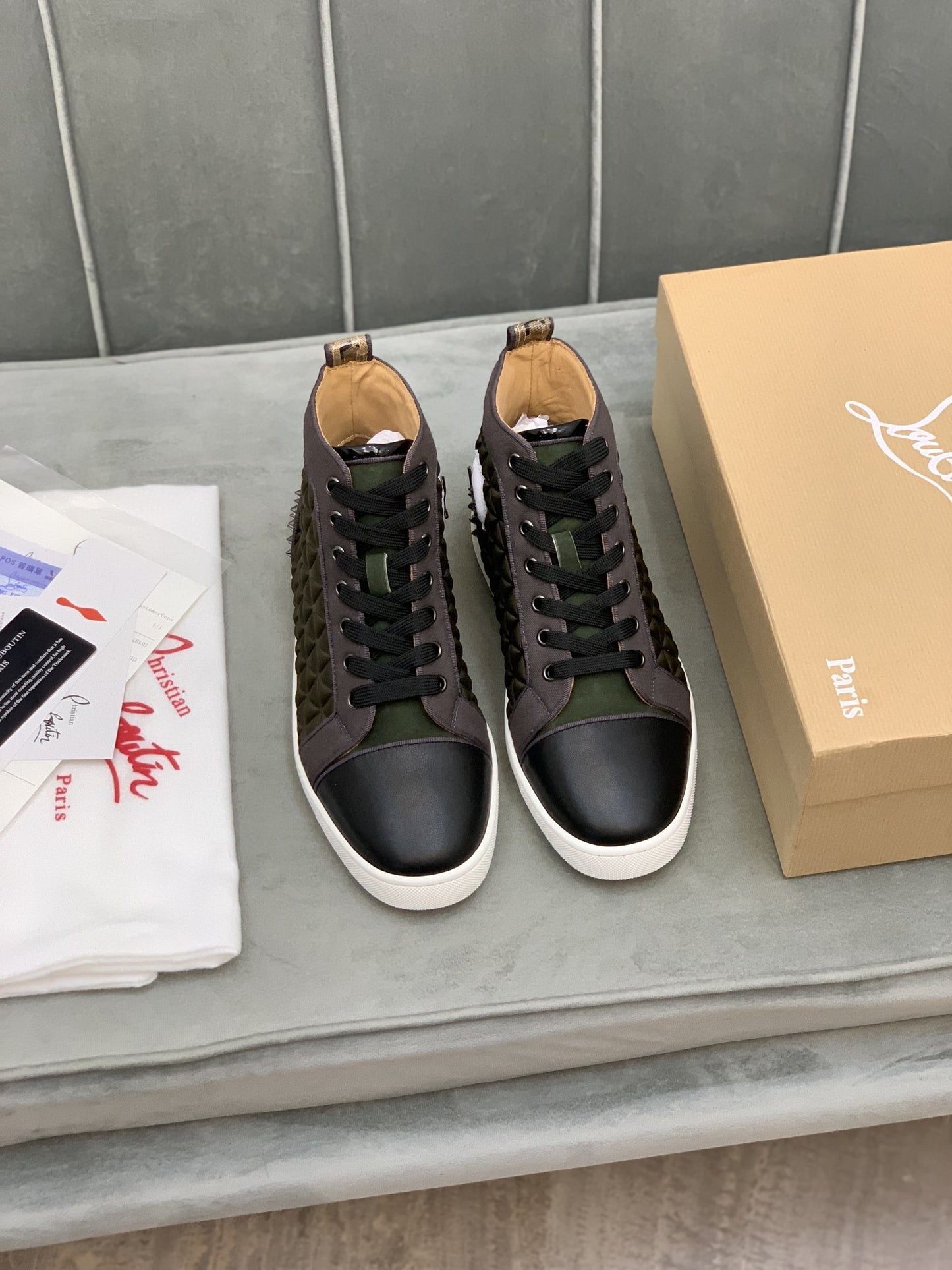 Christian Louboutin High Top Louis Spikes "Green-Black"