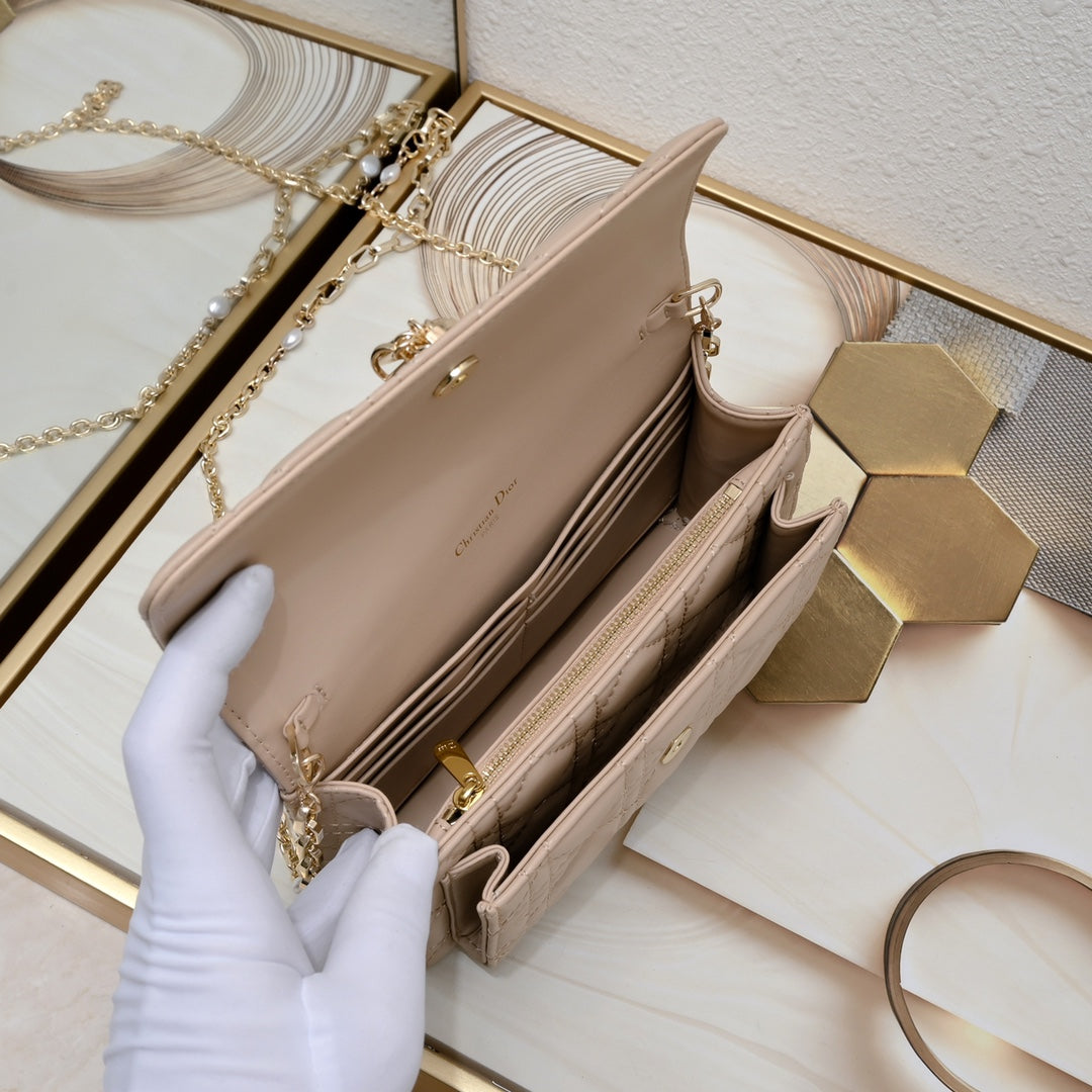 Dior My Dior Daily Pouch with Chain "Powder Beige Cannage Lambskin"