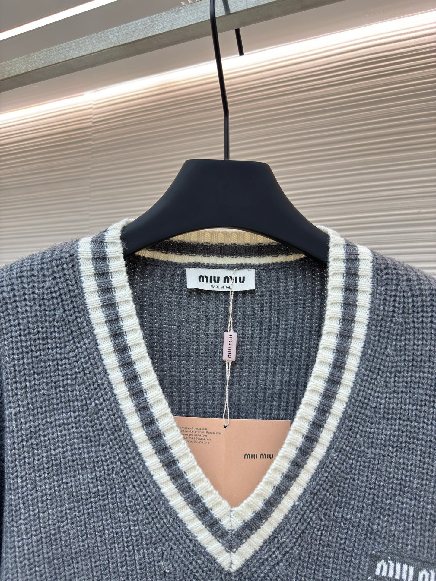 Miu Miu Wool and Cashmere V-neck Sweater "Grey"