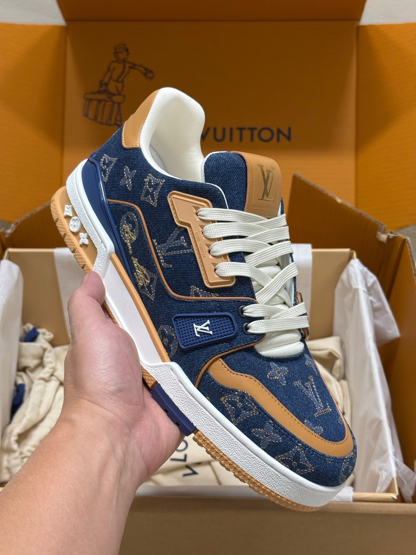 Louis Vuitton LV Trainers "Blue Denim-Brown"