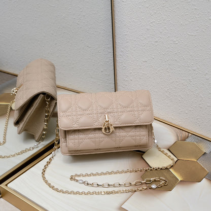 Dior My Dior Daily Pouch with Chain "Powder Beige Cannage Lambskin"