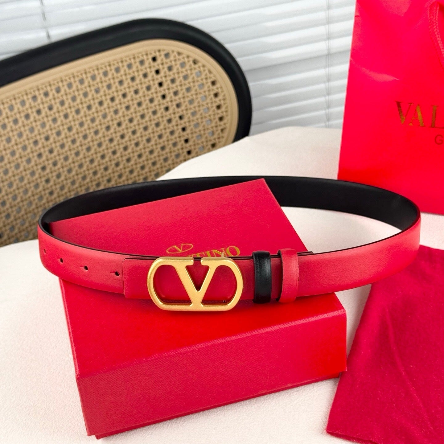 Valentino VLogo Signature Reversible 30mm Leather Belt "Red" and "Black"