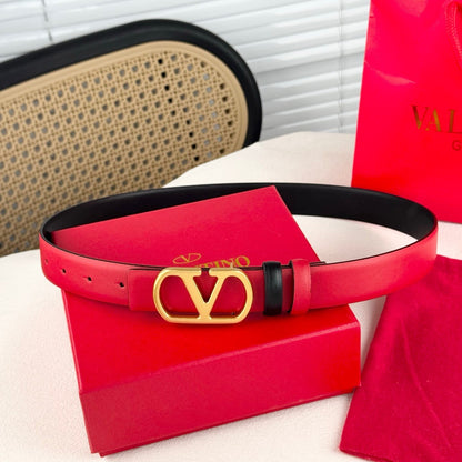 Valentino VLogo Signature Reversible 30mm Leather Belt "Red" and "Black"