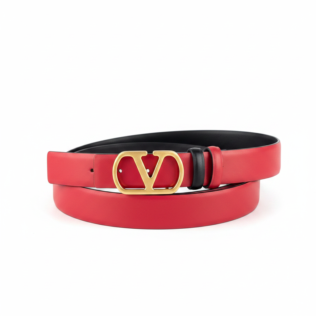 Valentino VLogo Signature Reversible 30mm Leather Belt "Red" and "Black"