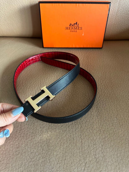 Hermes Constance Belt Buckle & Reversible Leather Strap "Red" and "Black"