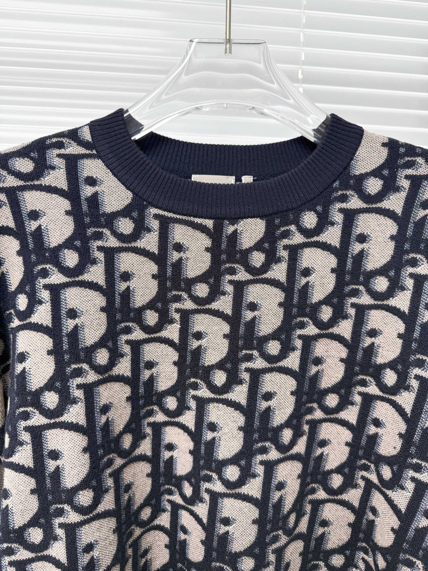 Dior Oblique Sweater "Blue Cotton-Wool-Silk-Blend Jacquard"
